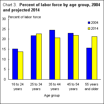 Chart 3. Percent of labor force by age group.